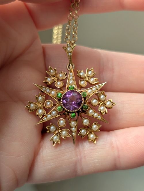 SUFFRAGETTE PENDANT 15CT GOLD PERIDOT AMETHYST PEARL - ADDITIONAL PHOTO 11