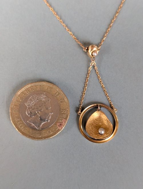 ANTIQUE 9CT GOLD SHELL PEARL PENDANT NECKLACE - ADDITIONAL PHOTO 3