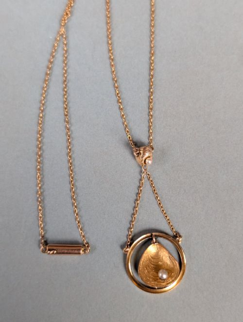 ANTIQUE 9CT GOLD SHELL PEARL PENDANT NECKLACE - ADDITIONAL PHOTO 6