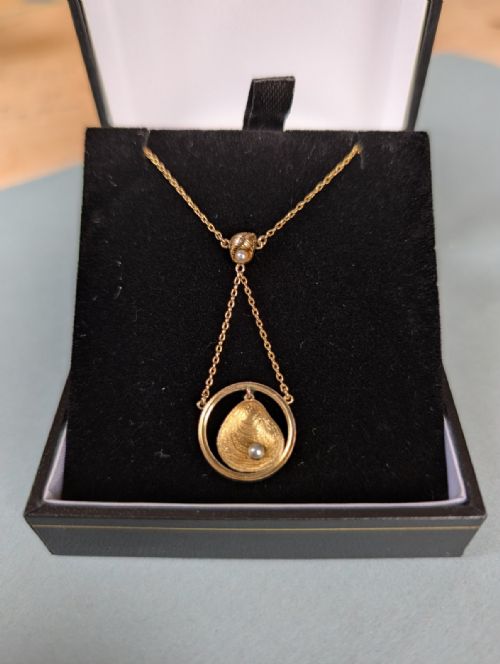 ANTIQUE 9CT GOLD SHELL PEARL PENDANT NECKLACE - ADDITIONAL PHOTO 7