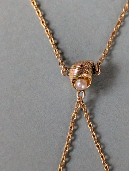 ANTIQUE 9CT GOLD SHELL PEARL PENDANT NECKLACE - ADDITIONAL PHOTO 8