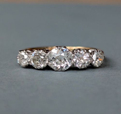 edwardian 18ct gold diamond five stone ring - CATEGORY: ANTIQUE JEWELLERY - DATED 1910