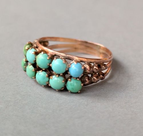 EARLY VICTORIAN TURQUOISE 9CT ROSE GOLD RING - ADDITIONAL PHOTO 2