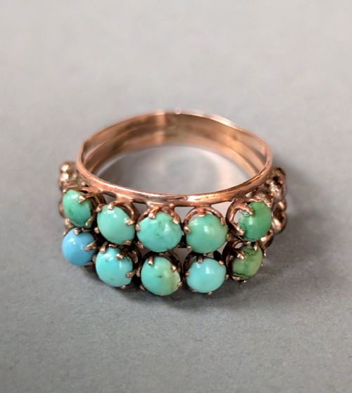 EARLY VICTORIAN TURQUOISE 9CT ROSE GOLD RING - ADDITIONAL PHOTO 5