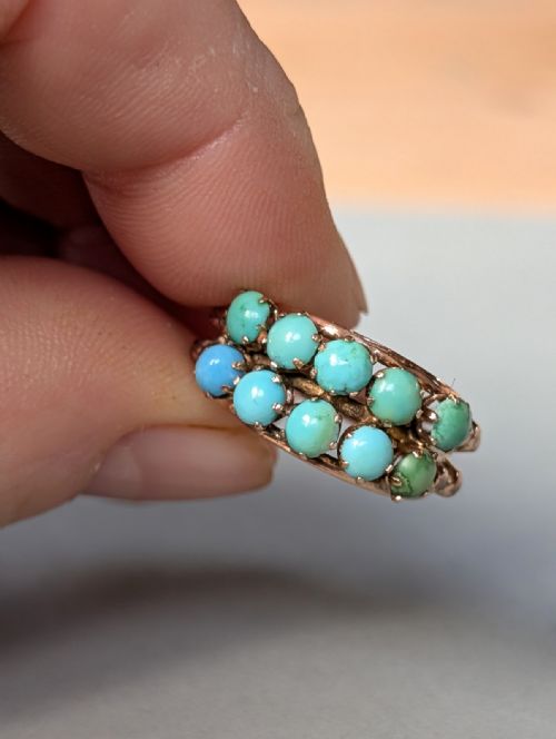 EARLY VICTORIAN TURQUOISE 9CT ROSE GOLD RING - ADDITIONAL PHOTO 11