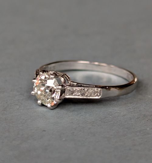 ART DECO PLATINUM DIAMOND SOLITAIRE ENGAGEMENT RING - ADDITIONAL PHOTO 2