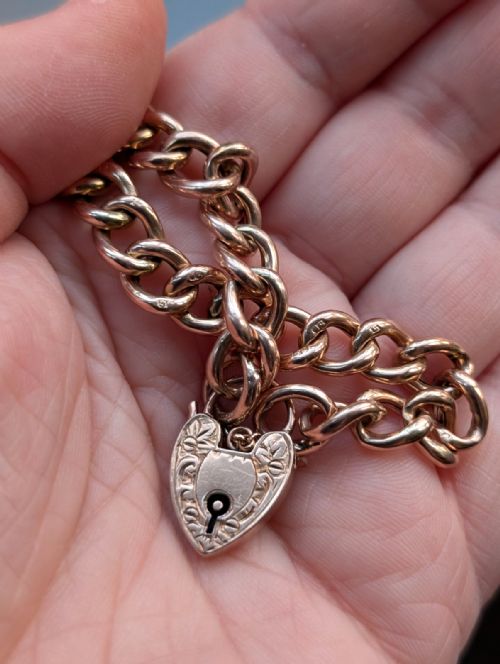 ANTIQUE 9CT ROSE GOLD CURB CHAIN HEART PADLOCK BRACELET - ADDITIONAL PHOTO 8