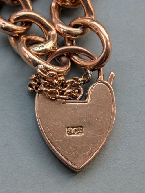 ANTIQUE 9CT ROSE GOLD CURB CHAIN HEART PADLOCK BRACELET - ADDITIONAL PHOTO 10