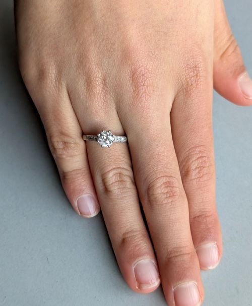 ART DECO PLATINUM DIAMOND SOLITAIRE ENGAGEMENT RING - ADDITIONAL PHOTO 1