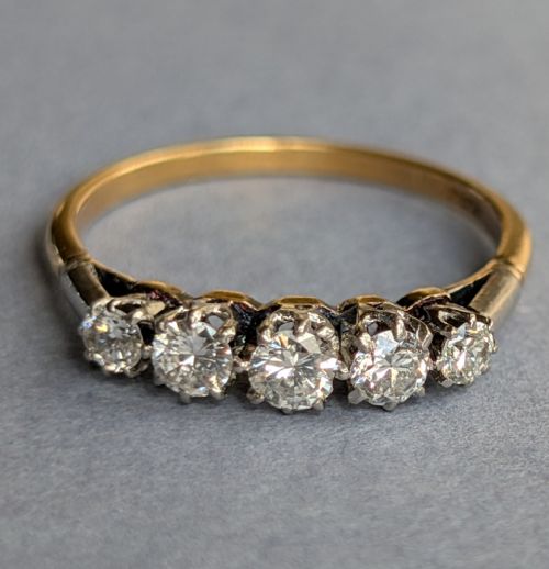 ART DECO 18CT GOLD DIAMOND FIVE STONE RING - ADDITIONAL PHOTO 1