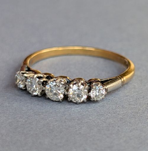 ART DECO 18CT GOLD DIAMOND FIVE STONE RING - ADDITIONAL PHOTO 2
