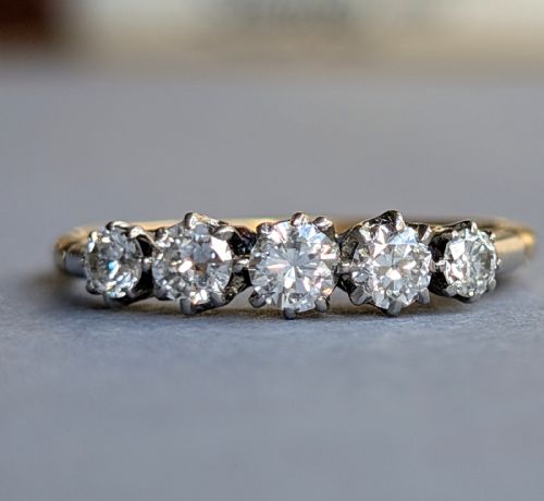 ART DECO 18CT GOLD DIAMOND FIVE STONE RING - ADDITIONAL PHOTO 3
