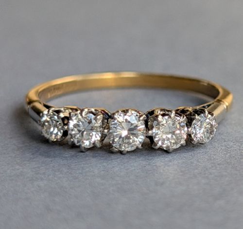 ART DECO 18CT GOLD DIAMOND FIVE STONE RING - ADDITIONAL PHOTO 5