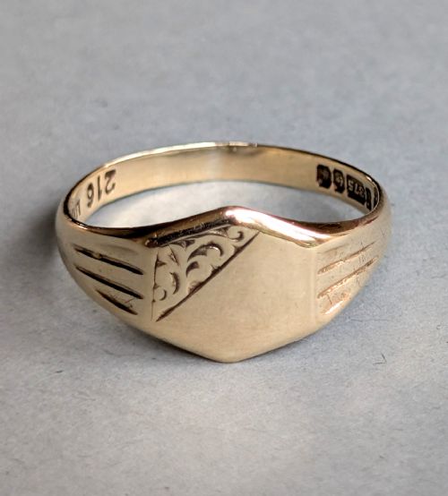 ANTIQUE 9CT GOLD SIGNET RING MANS WEDDING BAND C1917 - ADDITIONAL PHOTO 1