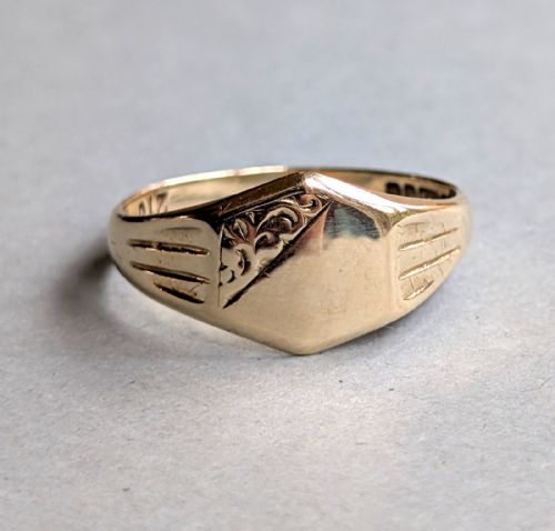 ANTIQUE 9CT GOLD SIGNET RING MANS WEDDING BAND C1917 - ADDITIONAL PHOTO 2