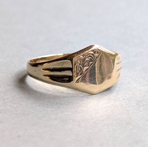 ANTIQUE 9CT GOLD SIGNET RING MANS WEDDING BAND C1917 - ADDITIONAL PHOTO 3