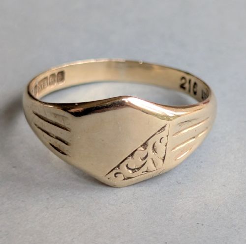 ANTIQUE 9CT GOLD SIGNET RING MANS WEDDING BAND C1917 - ADDITIONAL PHOTO 6