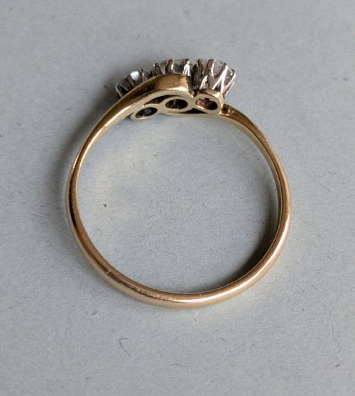 ANTIQUE 18CT GOLD OLD CUT DIAMOND CROSSOVER RING - ADDITIONAL PHOTO 3