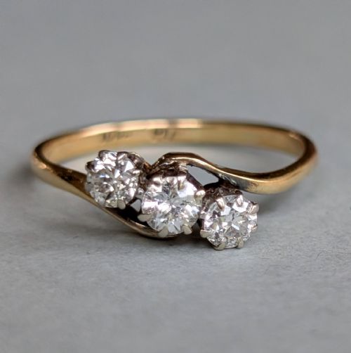 ANTIQUE 18CT GOLD OLD CUT DIAMOND CROSSOVER RING - ADDITIONAL PHOTO 4