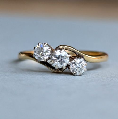 ANTIQUE 18CT GOLD OLD CUT DIAMOND CROSSOVER RING - ADDITIONAL PHOTO 5