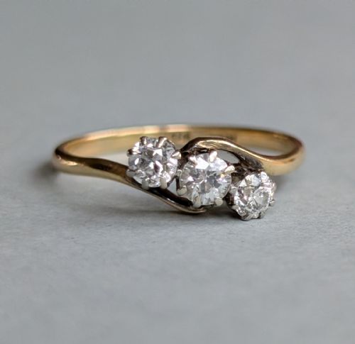 ANTIQUE 18CT GOLD OLD CUT DIAMOND CROSSOVER RING - ADDITIONAL PHOTO 6