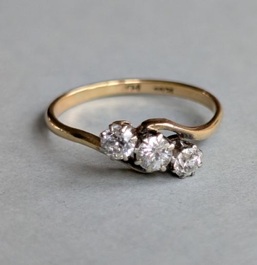 ANTIQUE 18CT GOLD OLD CUT DIAMOND CROSSOVER RING - ADDITIONAL PHOTO 7