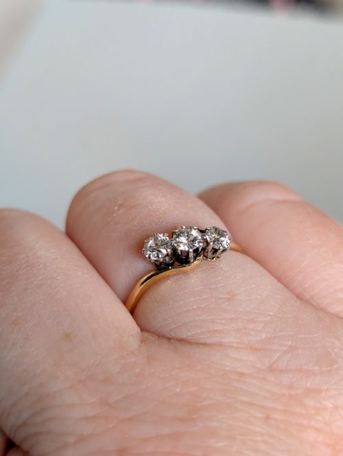 ANTIQUE 18CT GOLD OLD CUT DIAMOND CROSSOVER RING - ADDITIONAL PHOTO 8