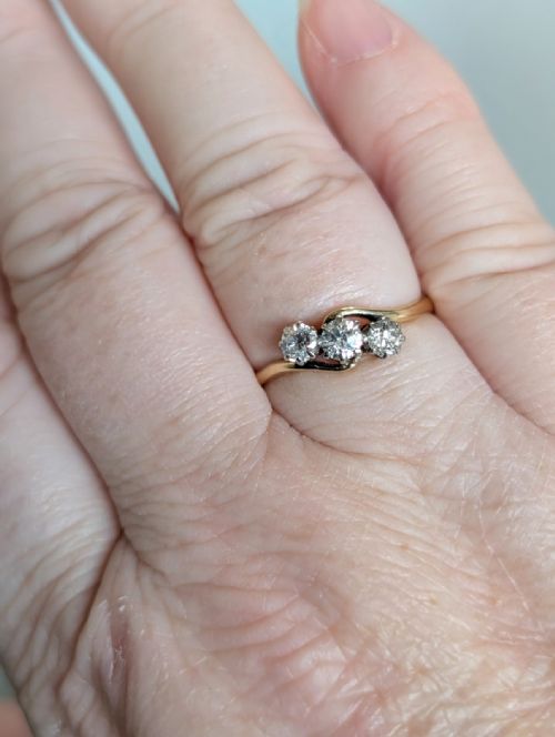 ANTIQUE 18CT GOLD OLD CUT DIAMOND CROSSOVER RING - ADDITIONAL PHOTO 9