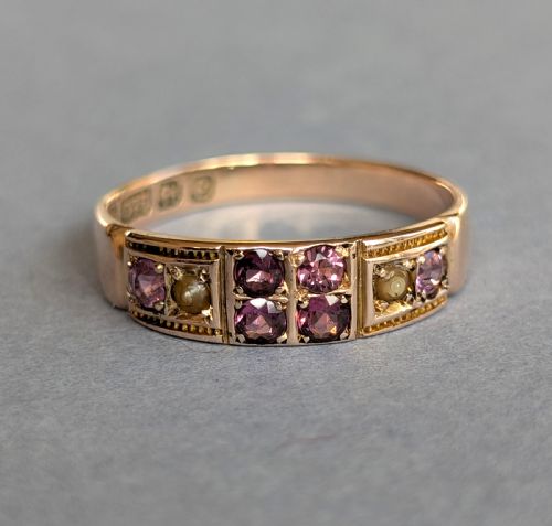 EDWARDIAN 9CT ROSE GOLD GARNET AND PEARL RING C1903 - ADDITIONAL PHOTO 1