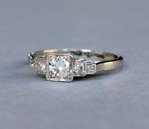 ART DECO 18CT GOLD PLATINUM DIAMOND SOLITAIRE ENGAGEMENT RING - ADDITIONAL PHOTO 1