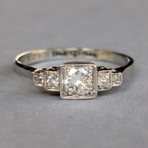 ART DECO 18CT GOLD PLATINUM DIAMOND SOLITAIRE ENGAGEMENT RING - ADDITIONAL PHOTO 2