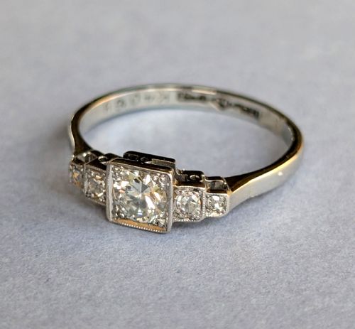 ART DECO 18CT GOLD PLATINUM DIAMOND SOLITAIRE ENGAGEMENT RING - ADDITIONAL PHOTO 6