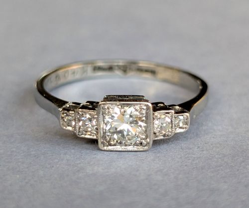ART DECO 18CT GOLD PLATINUM DIAMOND SOLITAIRE ENGAGEMENT RING - ADDITIONAL PHOTO 9