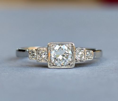 ART DECO 18CT GOLD PLATINUM DIAMOND SOLITAIRE ENGAGEMENT RING - ADDITIONAL PHOTO 10