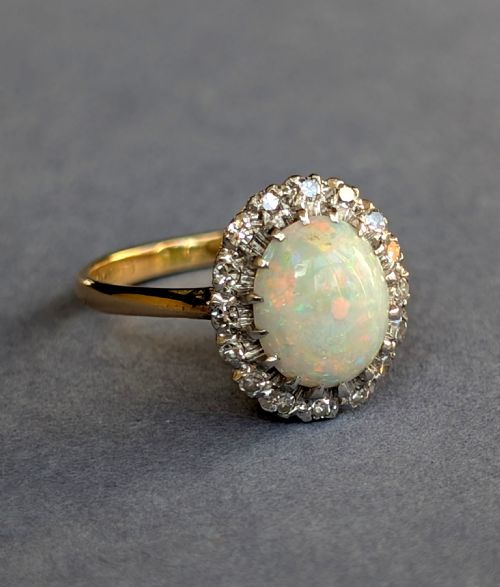 MID 20TH CENTURY 18CT GOLD PLATINUM DIAMOND OPAL RING - ADDITIONAL PHOTO 1