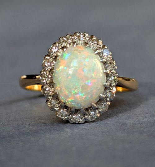 MID 20TH CENTURY 18CT GOLD PLATINUM DIAMOND OPAL RING - ADDITIONAL PHOTO 2