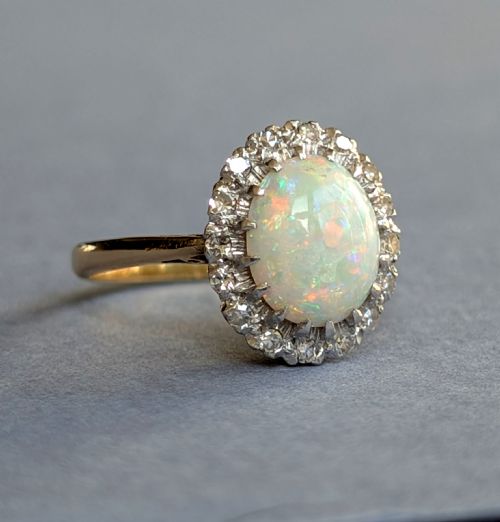 MID 20TH CENTURY 18CT GOLD PLATINUM DIAMOND OPAL RING - ADDITIONAL PHOTO 3