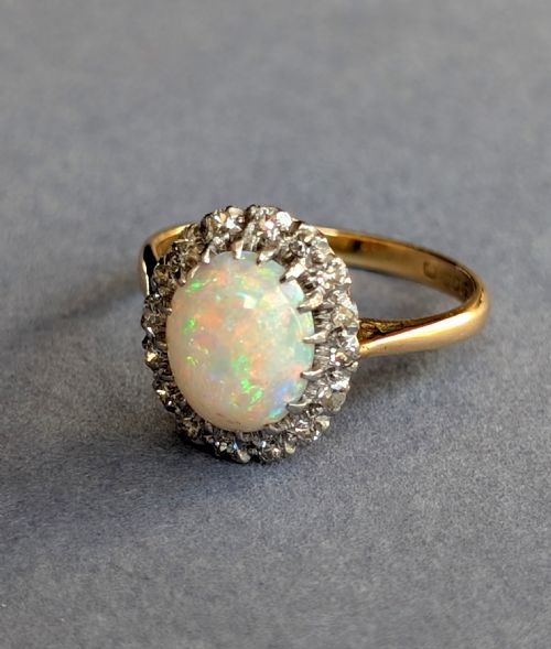 MID 20TH CENTURY 18CT GOLD PLATINUM DIAMOND OPAL RING - ADDITIONAL PHOTO 5