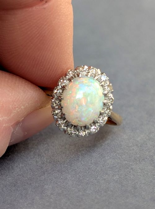 MID 20TH CENTURY 18CT GOLD PLATINUM DIAMOND OPAL RING - ADDITIONAL PHOTO 6
