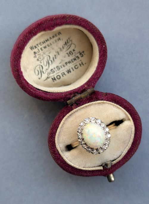 MID 20TH CENTURY 18CT GOLD PLATINUM DIAMOND OPAL RING - ADDITIONAL PHOTO 7