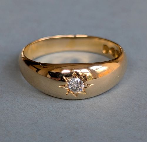 HEAVY ANTIQUE 18CT GOLD DIAMOND GYPSY RING C1900 - ADDITIONAL PHOTO 4