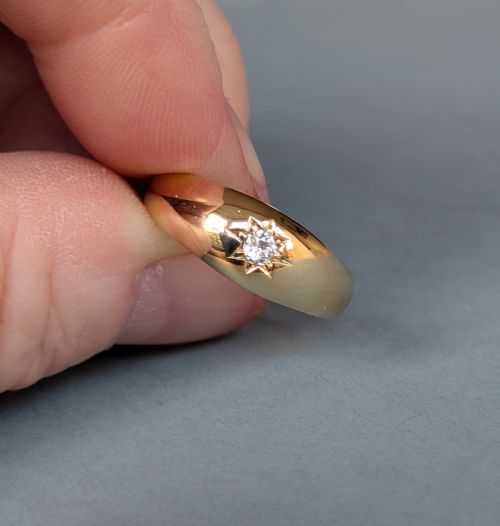 HEAVY ANTIQUE 18CT GOLD DIAMOND GYPSY RING C1900 - ADDITIONAL PHOTO 7