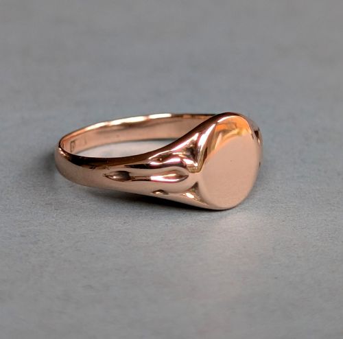 ANTIQUE 9CT ROSE GOLD SIGNET RING WEDDING BAND C1911 - ADDITIONAL PHOTO 4