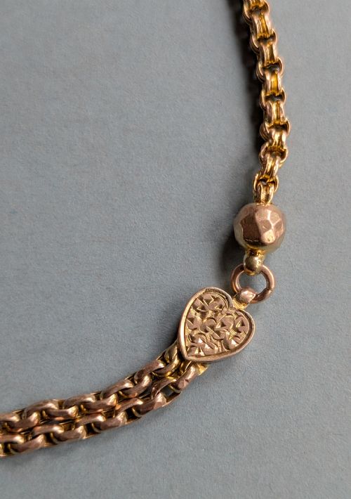 ANTIQUE 9CT ROSE GOLD HEART LINK BRACELET - ADDITIONAL PHOTO 2