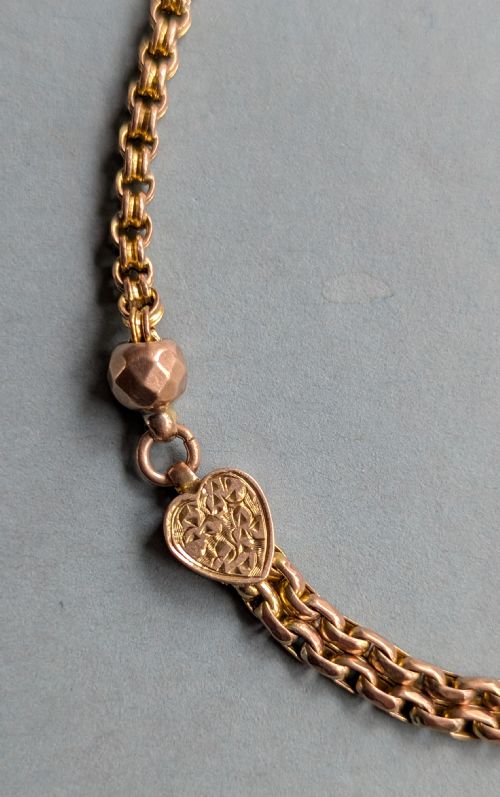 ANTIQUE 9CT ROSE GOLD HEART LINK BRACELET - ADDITIONAL PHOTO 3
