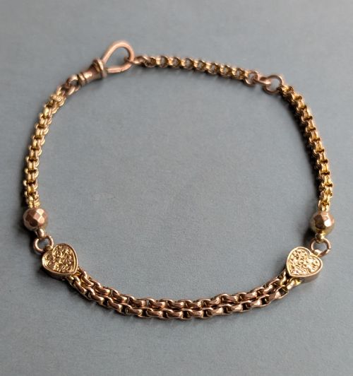 ANTIQUE 9CT ROSE GOLD HEART LINK BRACELET - ADDITIONAL PHOTO 6