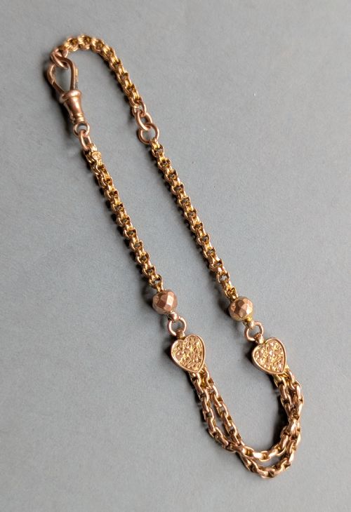 ANTIQUE 9CT ROSE GOLD HEART LINK BRACELET - ADDITIONAL PHOTO 7