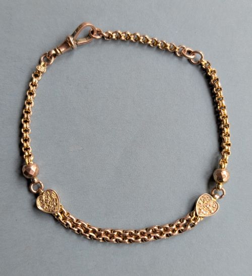 antique 9ct rose gold heart link bracelet - CATEGORY: ANTIQUE JEWELLERY - DATED VICTORIAN