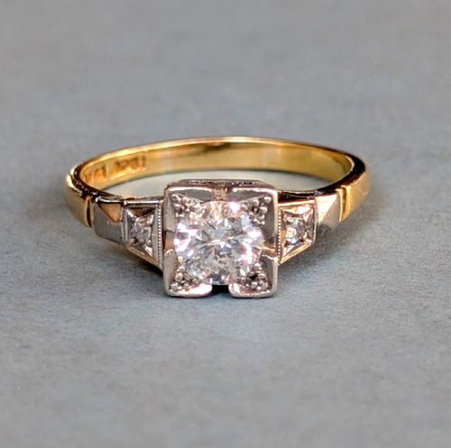 ART DECO 18CT GOLD PLATINUM DIAMOND SOLITAIRE ENGAGEMENT RING - ADDITIONAL PHOTO 1