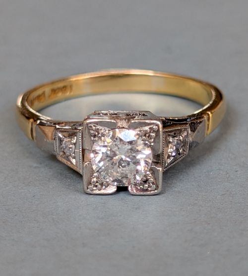 ART DECO 18CT GOLD PLATINUM DIAMOND SOLITAIRE ENGAGEMENT RING - ADDITIONAL PHOTO 3